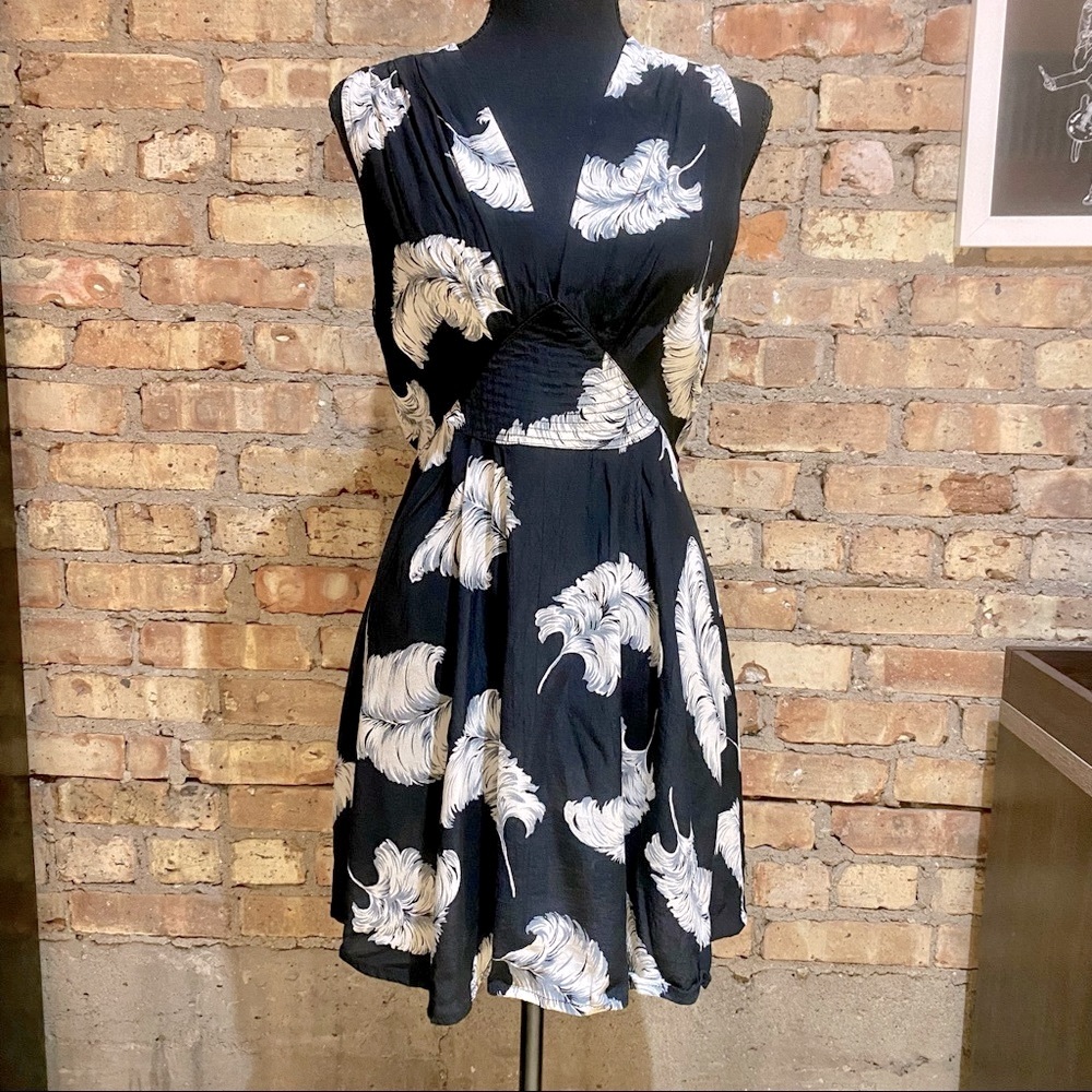 ModCloth Feather V-Neck Sleeveless Dress